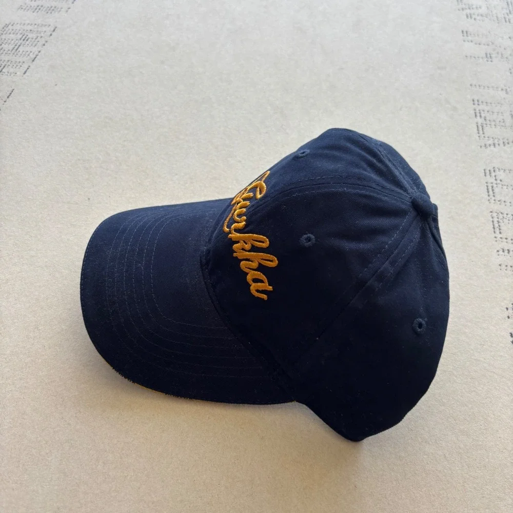 Vintage 90s Gurkha Cigars Hat‎ Cap Navy Blue Gold Script Promo Adjustable